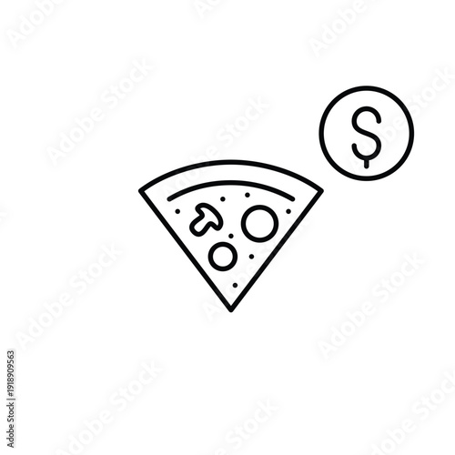 Pizza slice and dollar. Fast food cost, meal purchase payment, restaurant expense. Pixel perfect, editable stroke vector icon