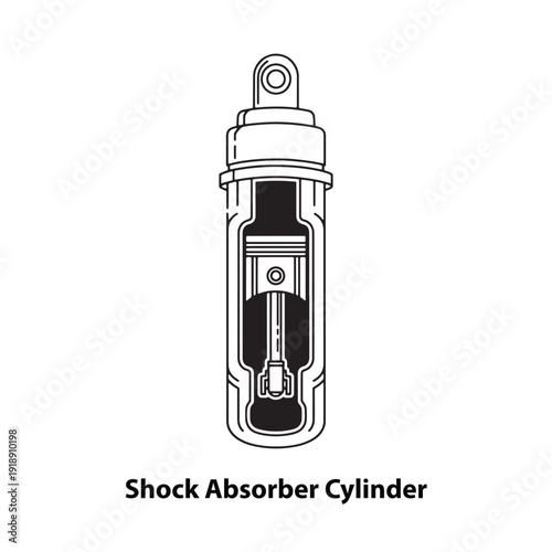 Shock absorber cylinder cutaway vector illustration, mechanical diagram for engineering or educational use, Isolated on transparent background, png