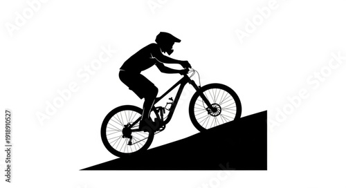 Mountain Biker Riding Downhill Silhouette.