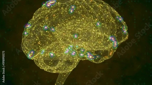 Glowing neural network brain connections