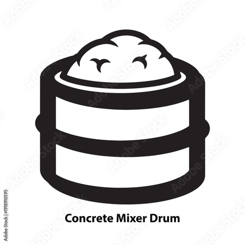Black vector concrete mixer drum icon, isolated on transparent background, 