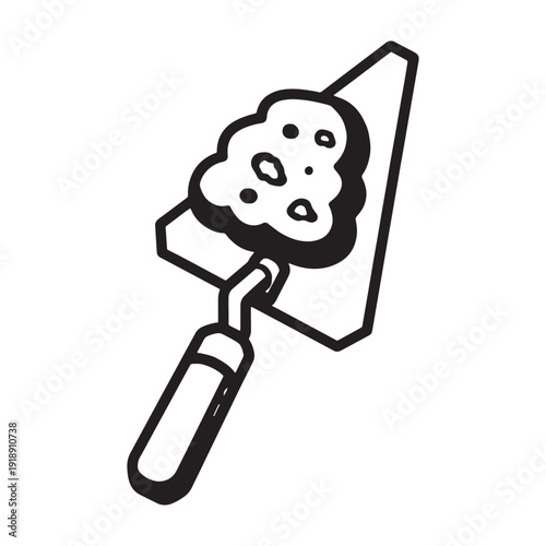 Vector trowel with mortar, construction tool icon, isolated on transparent background, 