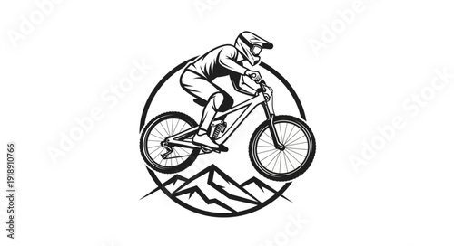 Mountain Biker Riding Downhill Illustration.