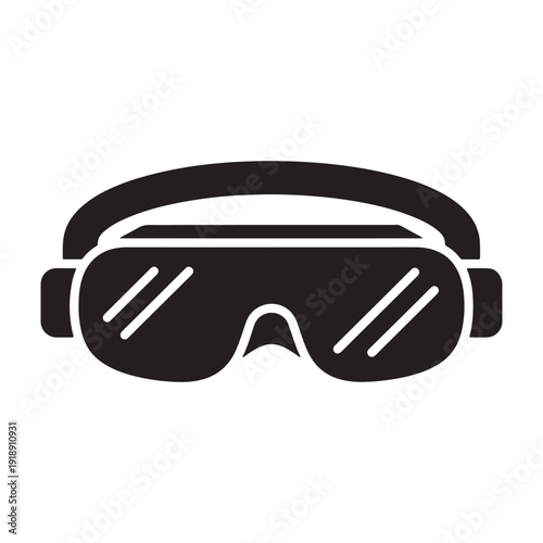 Black virtual reality goggles icon, vector VR headset symbol, futuristic gaming glasses logo Isolated on transparent background, 