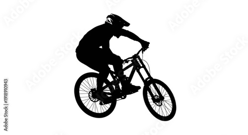 Mountain Biker Riding Downhill Silhouette.