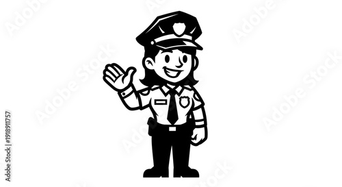 Female Police Officer Cartoon Character Waving Hand 1.
