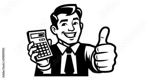 Man Holding Calculator Giving Thumbs Up.