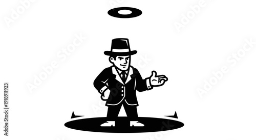 Man in Suit and Hat Floating Objects.