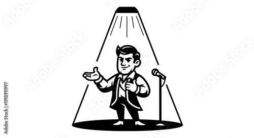 Man Singing into Microphone on Stage.