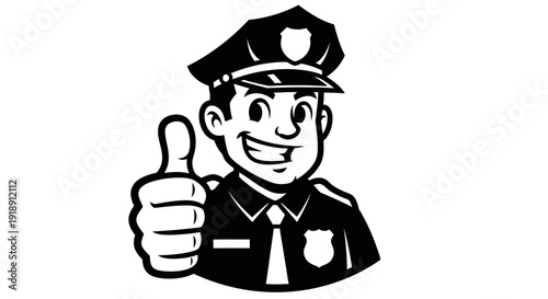 Smiling Cartoon Policeman Giving Thumbs Up.
