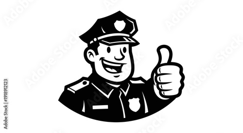 Smiling Police Officer Giving Thumbs Up Gesture.