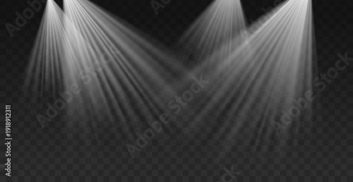 Spotlight, stage light, light source, concert lighting. Glowing light effect. Vector