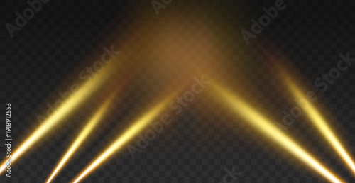 Spotlight, stage light, light source, concert lighting. Glowing light effect. Vector