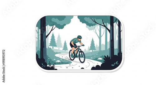 Mountain Biker Riding Through Forest.