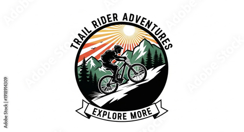 Mountain Biker Trail Riding Logo Design.
