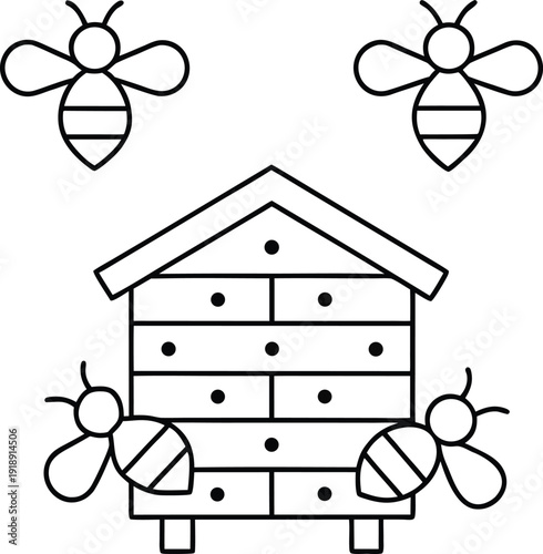 beehive-community---line-art-vector-illustration on transparent background