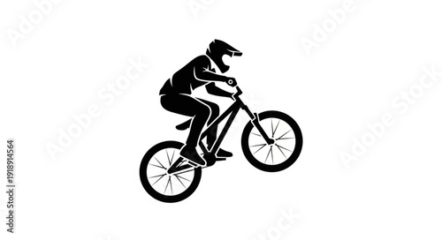 Mountain Biker Riding Downhill Silhouette.