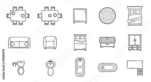 Collection of hand-drawn furniture icons in a simple sketch style.
