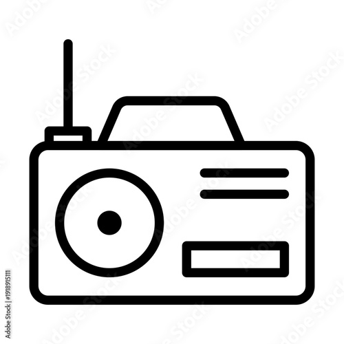 Vector outline of a classic radio receiver with antenna for audio broadcasting