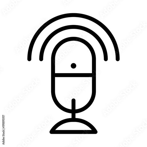 Line illustration of a microphone with signal waves representing digital broadcasting