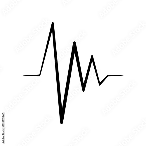 Minimalist black heartbeat line icon on white background representing pulse, sound waves, or vital signs data for health, medical, audio, and technology designs