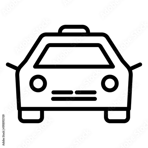 Front view vector line icon of a taxi car representing city cab services