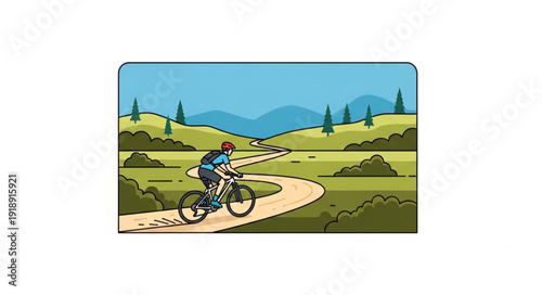 Mountain Biker Riding Downhill Trail.