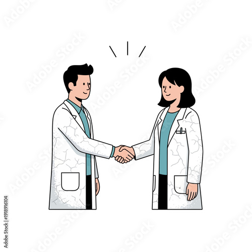 Medical professionals shaking hands, collaboration and agreement in healthcare