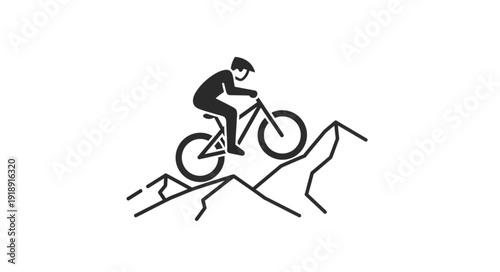 Mountain Biker Riding Downhill Trail.