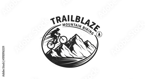 Mountain Biker Riding Downhill Trail.
