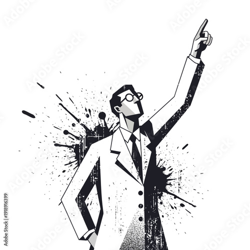 Scientist points up, idea, innovation, breakthrough