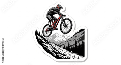Mountain Biker Riding Downhill Trail.