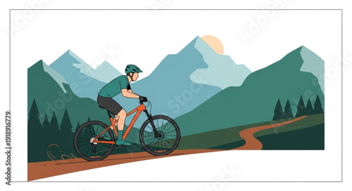 Mountain Biker Riding on Trail.