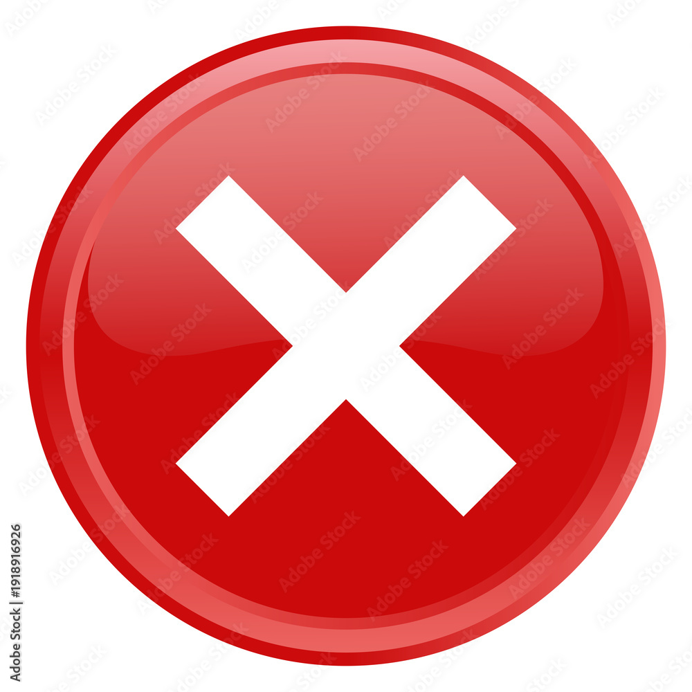 Obraz premium Red cross button icon for cancel, delete, and error actions in UI or web interfaces.