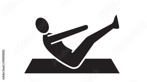 Person exercising with bent knees on yoga mat icon with black silhouette featuring fitness, exercise, workout with graphic and simple elements for athletic, pose projects, clean composition on simple