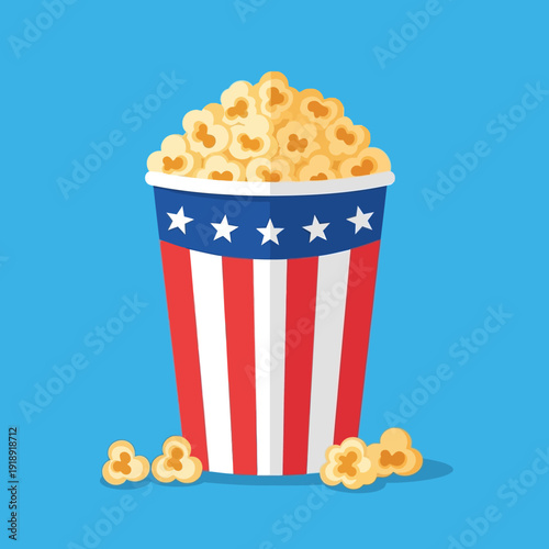 American Flag Popcorn Bucket Full of Popcorn, Cinema Snack, Movie Night
