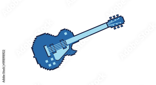 Pixel Art Blue Electric Guitar.