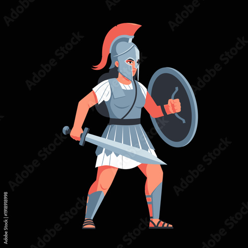 Ancient Greek Warrior Woman with Sword and Shield, Ready for Battle