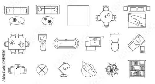 Architectural Symbols Top View Furniture and Fixtures Collection.
