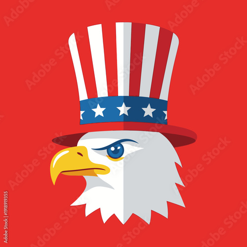 American Bald Eagle Wearing Uncle Sam Hat, Patriotic Symbol of USA