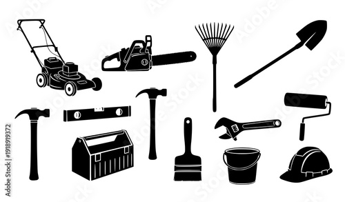 Garden and Construction Tool Silhouettes – Home Renovation Equipment Vector Set