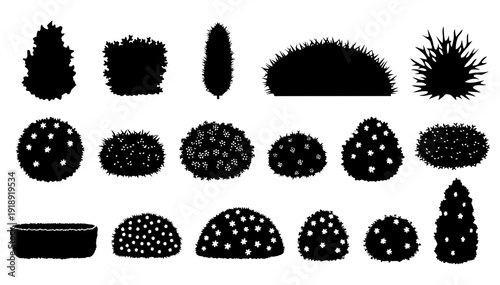 Collection of Bush and Shrub Silhouettes for Garden Landscaping and Outdoor Nature Design Elements