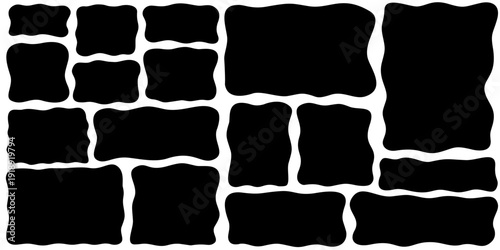 Organic shape frame and rectangle pack, wavy cloud edge. Soft organic frame and rectangle, stylish wavy element.