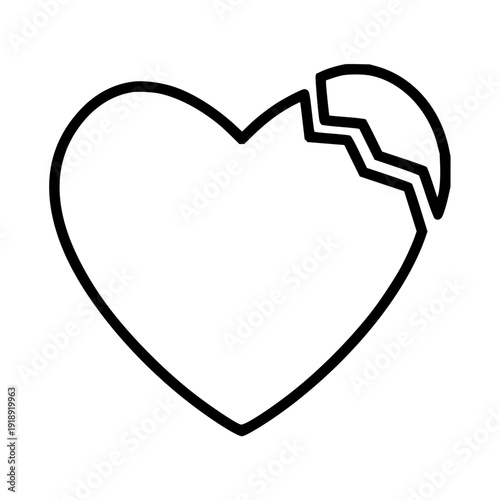 A stark black and white outline illustration of a broken heart, symbolizing loss, sadness, and emotional pain