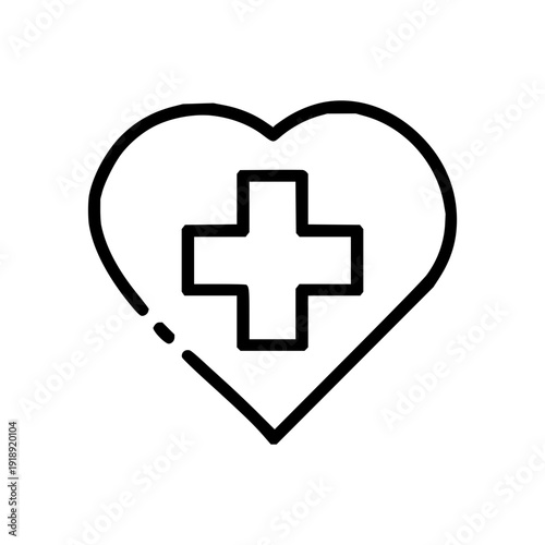 Conceptual health and medical care icon, a universal symbol featuring a heart with a cross, representing wellness, support, and compassionate healthcare initiatives