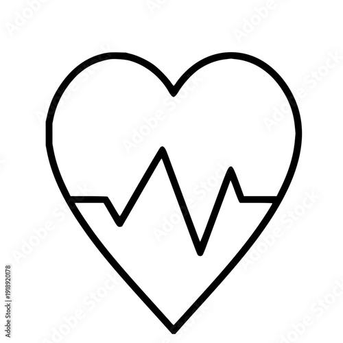 Dynamic heartbeat line within a simple heart shape, symbolizing health, vitality, and the rhythm of life; an essential medical and wellness icon