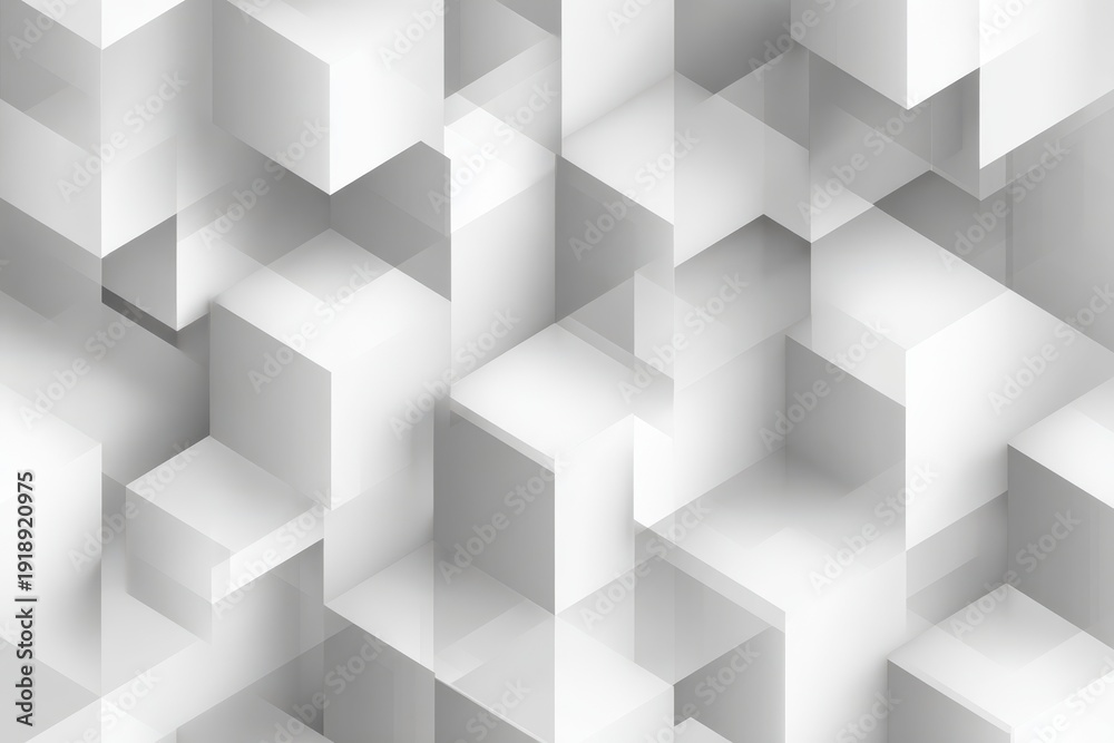 Obraz premium Abstract geometric pattern, white cubes, isometric view, subtle shadows, architectural tech