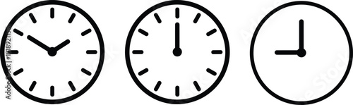 Clock icons set showing different time concepts with simple analog watch faces for schedule deadline and timing design