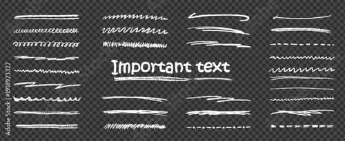White stroke set with hand drawn underline line in chalk pencil watercolor brush and crayon finish showcasing doodle effect color texture suited for blackboard kit bundle use. Like transparent png bg