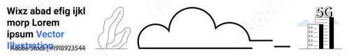 Cloud technology, 5G networks, digital data transfer, wireless innovation, futuristic technology, IT infrastructure. A cloud icon connected to a 5G tower. Cloud technology and 5G networks concept